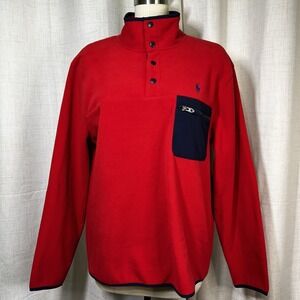 NEW! Polo Ralph Lauren Men's Sz L Red Fleece Mock Neck 1/4 Snap Pullover Sweater
